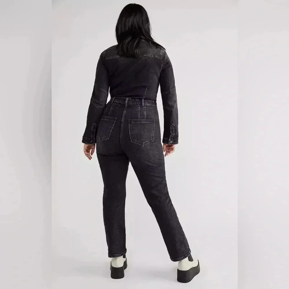 Free People CRVY Scandalous Coverall Size 2 Black Jumpsuit Stretchy - Picture 2 of 13